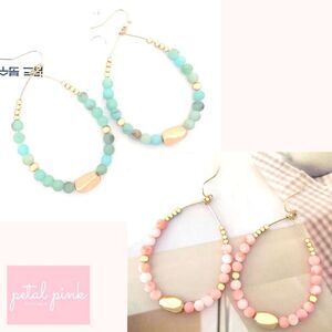 Boho Acrylic Bead Wire Earrings Festival Green Gold Gift Vacation